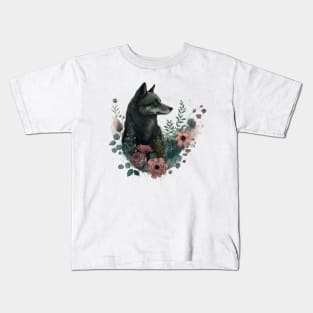 Colorful Wolf with Flowers Kids T-Shirt